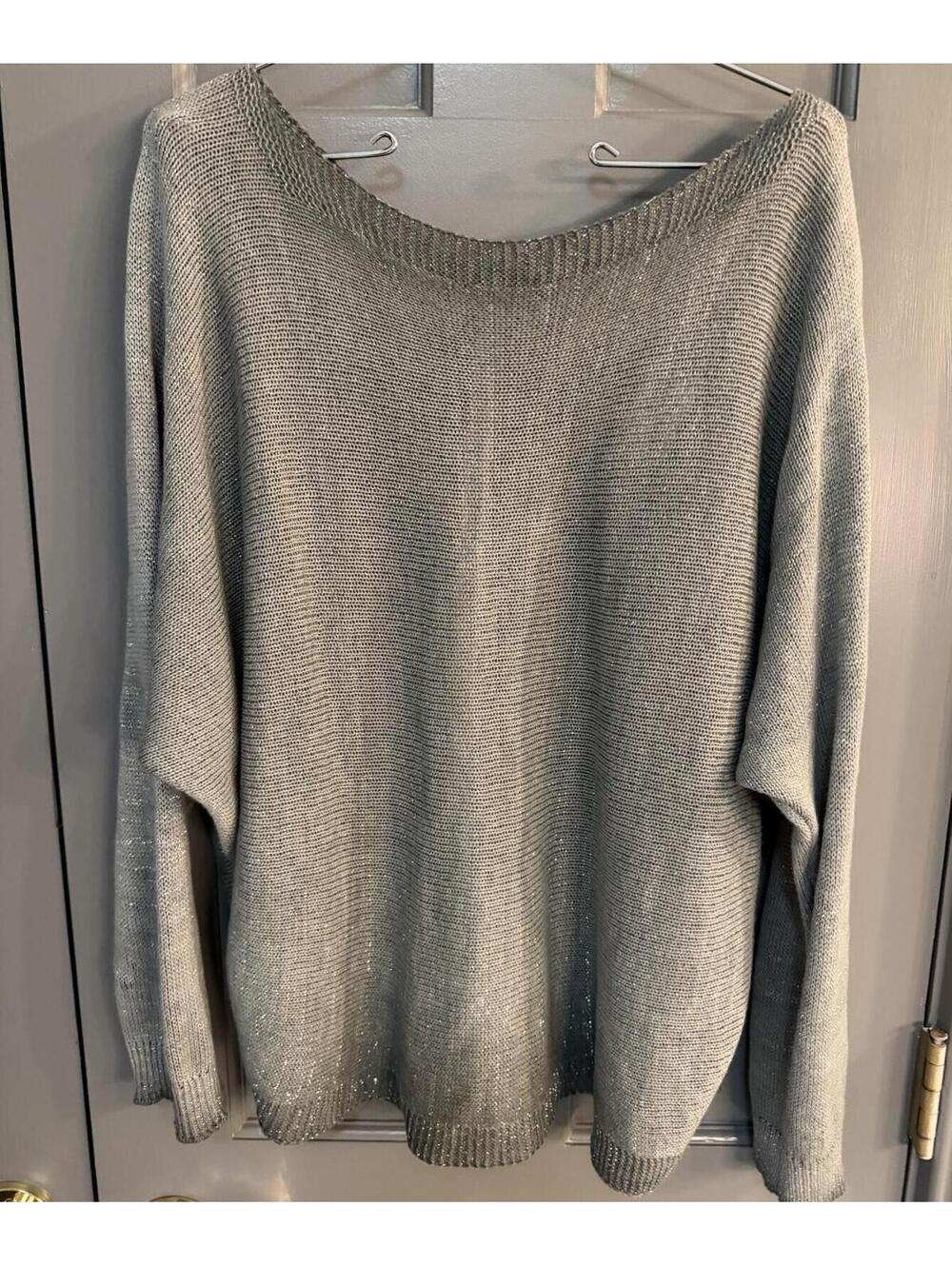 Grey Violet Made In Italy Grey Off Shoulder Back Zipper Sparkly Sweater  Size M